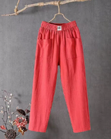 MARIKA - Leinenhose mit elastischer Taille in Rot