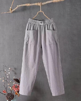 MARIKA - Leinenhose mit elastischer Taille in Grau