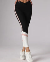 Eleanor-Gestreifte Seiten-Colorblock-Fitness-Leggings in Schwarz