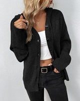Gudrun | Damen Freizeit-Strickjacke mit Knopfleiste vorne in Schwarz