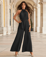 Leilani | Neckholder Plissee Jumpsuit in Schwarz