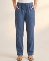 Lockere Damen Hose aus Leinen-Mix mit Kordelzug – Lang in Blau