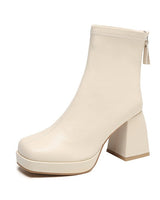 Grazia - Stiefelette Glamour Plateau Elegant Elastisch Stoff in Beige