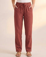 Lockere Damen Hose aus Leinen-Mix mit Kordelzug – Lang in Bordeaux