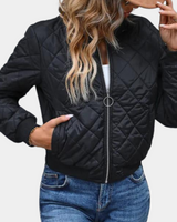 Katharina | Damen Moderne Kurz-Steppjacke mit durchgehendem Reißverschluss in Schwarz