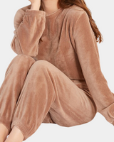 Warmer Fleece Damenpyjama - Elina in Braun