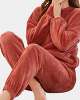 Warmer Fleece Damenpyjama - Elina in Rot