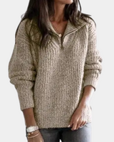Bequemer Damenpullover mit Halbreißverschluss - Sofia in Khaki