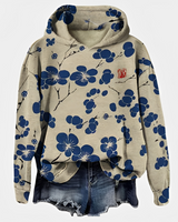 Emelyn - Damen Hoodie mit Blumen-Akzent in Blau