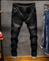 Herren Lang Jeans mit Taschen in Schwarz