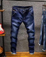 Herren Lang Jeans mit Taschen in Dunkelblau
