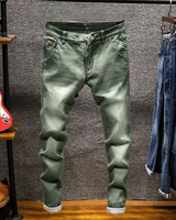 Herren Lang Jeans mit Taschen in Dunkelgrün