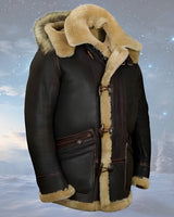 Herren Winterjacke | B-7 Stil | Warm gefüttert mit weichem Schafsfell-Effekt in Braun