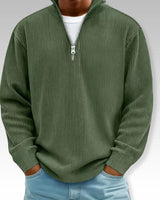 Tom – Relaxed Langarmshirt mit Reißverschlusskragen in Olivgrün