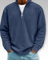 Tom – Relaxed Langarmshirt mit Reißverschlusskragen in Marineblau