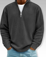 Tom – Relaxed Langarmshirt mit Reißverschlusskragen in Schwarz