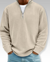 Tom – Relaxed Langarmshirt mit Reißverschlusskragen in Khaki