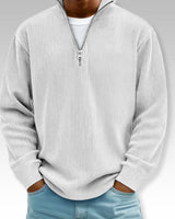 Tom – Relaxed Langarmshirt mit Reißverschlusskragen in Weiß