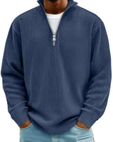 Trestan – Gerippter Pullover mit Langen Ärmeln und Viertelreißverschluss in Marineblau