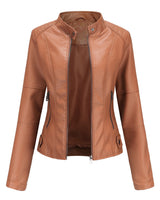 Kirsten | Damen Kunstleder-Bikerjacke mit Reißverschluss in Kamel