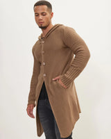 Langer Strickcardigan mit Kapuze und Knöpfen – Baptiste in Khaki