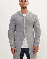 Langer Strickcardigan mit Kapuze und Knöpfen – Baptiste in Grau