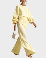 Mersada – Set Aus Langärmeligem Oberteil mit Blumenmuster Und Weit Geschnittener Hose in Gelb