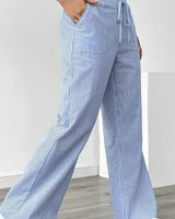Sunnyi – Lässige Gestreifte Hose Mit Weitem Bein in Blau