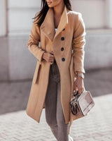 Elsa | Damen Stylischer Langer Steppmantel mit Kapuze in Beige