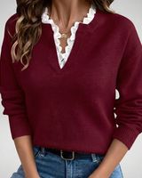 Jadvyga – Strick Bluse Mit Spitzenkragen in Rot