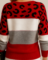 Viola | Damen Weicher Strickpullover mit Farbblock und Leopardenmuster in Rot