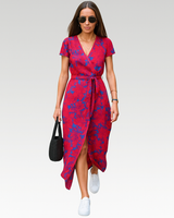 Eva | Stilvolles V-Ausschnitt-Kleid in Rot und Blau