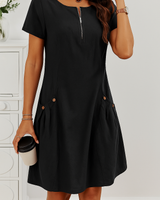Tammy | Knopfdetail Taschen Kleid in Schwarz