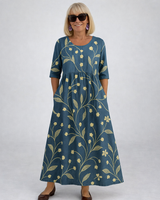 Zunia – Midi-Kleid Mit Blumenmuster Und Taschen in Marineblau