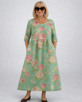 Zunia – Midi-Kleid Mit Blumenmuster Und Taschen in Grün