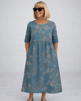 Zunia – Midi-Kleid Mit Blumenmuster Und Taschen in Blau