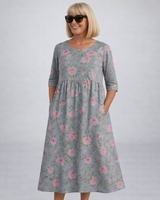 Zunia – Midi-Kleid Mit Blumenmuster Und Taschen in Grau