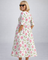 Zunia – Midi-Kleid Mit Blumenmuster Und Taschen in Rosa