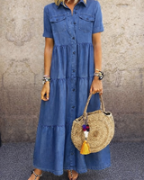 Elizabeth Damen Maxikleid mit kurzen Ärmeln und Taschen in Blau