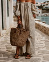 Malin| Luftiges Maxikleid mit langen Ärmeln in Beige