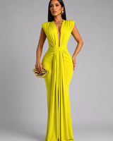 Femke – Maxikleid mit V-Ausschnitt Und Rüschen in Gelb