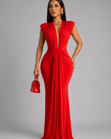 Femke – Maxikleid mit V-Ausschnitt Und Rüschen in Rot