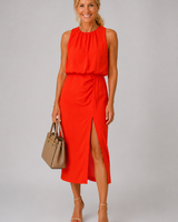 Antoinette – Middi Kleid Mit Seitenschlitz in Rot