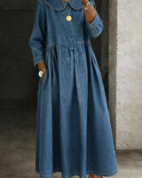 Clara Damen Denim Kleid mit Peter Pan Kragen in Blau