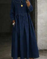 Clara Damen Denim Kleid mit Peter Pan Kragen in Marineblau