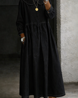 Clara Damen Denim Kleid mit Peter Pan Kragen in Schwarz