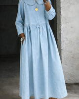 Clara Damen Denim Kleid mit Peter Pan Kragen in Hellblau