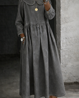 Clara Damen Denim Kleid mit Peter Pan Kragen in Grau