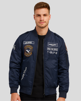 Herren-Bomberjacke mit gestickten Patches - Frederick in Dunkelblau