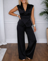 Heloisa - Elegantes Set Aus Oberteil Mit V-Ausschnitt Und Fließender Hose in Schwarz